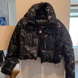 Glossy Black Women's Puffer Jacket